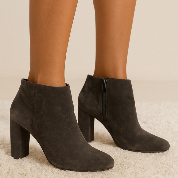 Via Spiga Charcoal Suede Heeled Boots - Picture 1 of 5